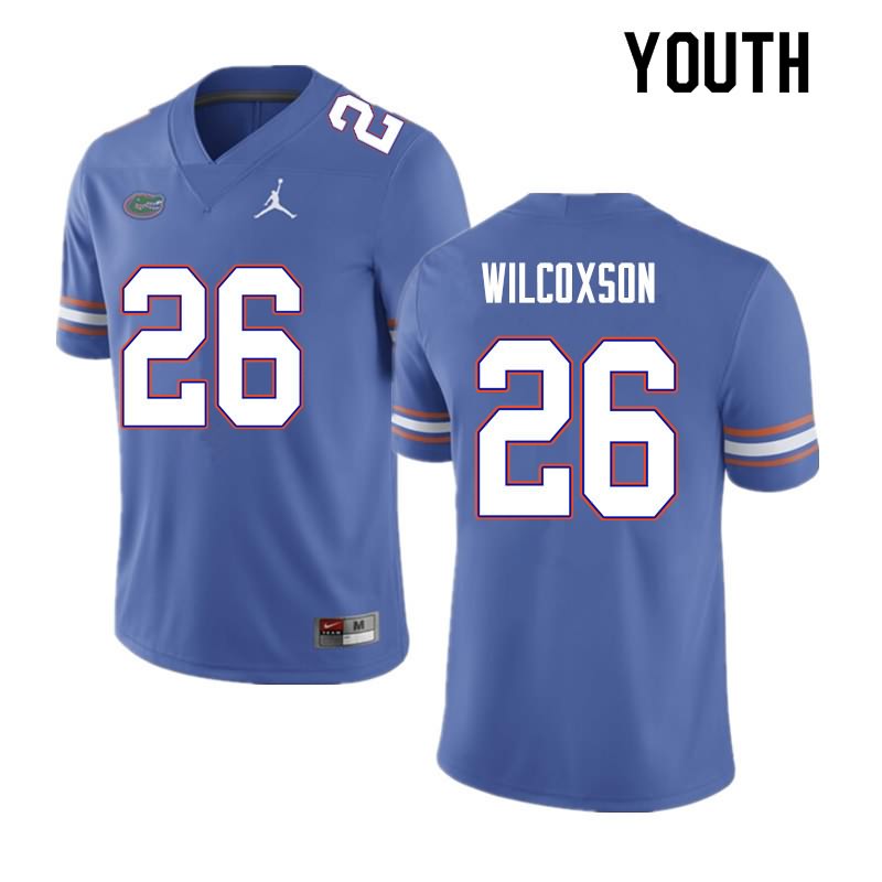 Youth NCAA Florida Gators Kamar Wilcoxson #26 Stitched Authentic Nike Blue College Football Jersey UVV7465QU